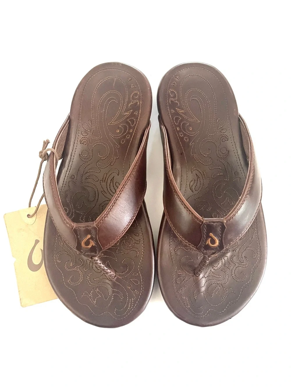 OluKai Brown Leather Thong Sandals
